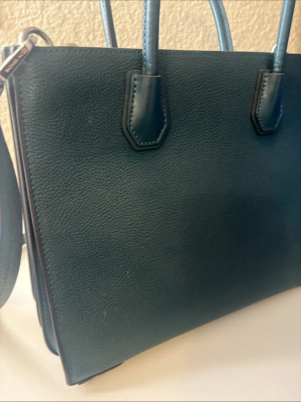 Michael Kors Teal Pebbled Leather Tote with Detachable Strap